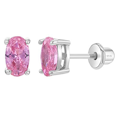 925 Sterling Silver Pink Oval Cubic Zirconia Screw Back Earrings for Young Girls Safety Screw Back Locking for Kids Toddlers Little Girls- Beautiful Oval Shaped Earrings 925 Sterling Silver Pink Oval Cubic Zirconia Screw Back Earrings for Young Girls Safety Screw Back Locking for Kids Toddlers Little Girls- Beautiful Oval Shaped Earrings