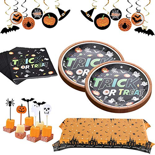122 PCS Halloween Party Supplies Disposable Dinnerware Set Serves 24 Paper Tableware Halloween Party Supplies Spooky Halloween Themed Parties and dinner_ Black 122 PCS Halloween Party Supplies Disposable Dinnerware Set Serves 24 Paper Tableware Halloween Party Supplies Spooky Halloween Themed Parties and dinner_ Black