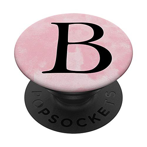 Black Pattern Initial Letter B On Pink Watercolor PopSockets PopGrip Swappable Grip for Phones   Tablets
