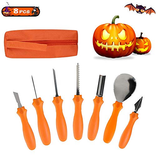Halloween Pumpkin Carving Tools Kit Easily Carve Sculpt Halloween Jack-O-Lanterns 6 Piece Professional pumpkin cutting supplies tools Kit stainless steel lengthening