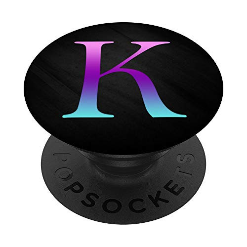Teal Purple Pink Ombre Letter K Monogram On Black PopSockets PopGrip Swappable Grip for Phones   Tablets