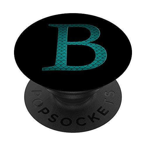 Teal and Cyan Letter B Monogram On Black PopSockets PopGrip Swappable Grip for Phones   Tablets