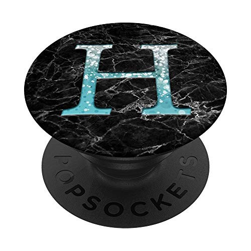 Silver Light Blue Letter H Monogram On Black Marbled Look PopSockets PopGrip Swappable Grip for Phones   Tablets Silver Light Blue Letter H Monogram On Black Marbled Look PopSockets PopGrip Swappable Grip for Phones   Tablets