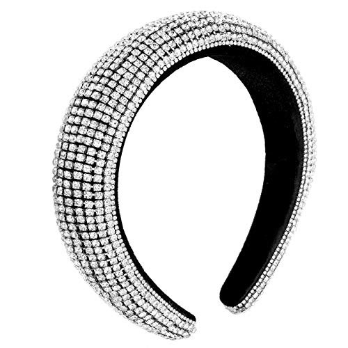 NVENF Rhinestone Padded Headbands for Women Rainbow Crystal Embellished Hairbands Delicate Bejewelled Headband Wide Velvet Hair Accessory for Holiday Birthday Party Prom Style C1