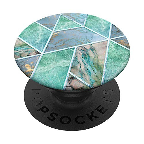 Teal Golden Blue Green Marbled Look Geometric Design PopSockets PopGrip Swappable Grip for Phones   Tablets