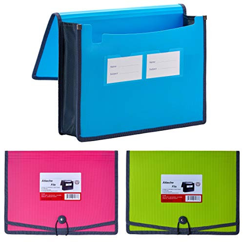 FANWU 3 Pack Plastic Expanding File Wallet Document Organizer with Elastic Cord   Button Closure Letter Size 3_5 Expansion Poly A4 Expandable File Folder for School Office Home Organization