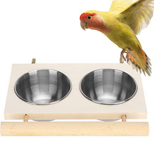 Eurobuy Bird Food Bowl Parrot Feeding Bowl Stainless Steel Food Water Feeder Cage Accessory with Stand for Cockatiel Budgies Parakeet Parrot