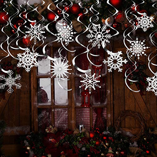 Tatuo 44 Pieces Snowflake Swirls Decoration Christmas Snowflake Hanging Swirls Garland Foil Ceiling Ornaments for Xmas Winter Holiday Party Decor Supplies