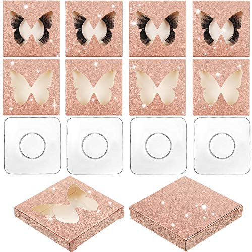 60 Pieces False Eyelashes Packaging Box Storage 30 Soft Paper Lash Boxes Glitter False Eyelashes Box Lash Packaging Box Empty Lash Case Box False Eyelash Containers with 30 Lash Tray Champagne Gold