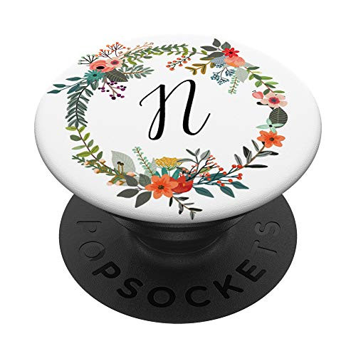 Letter N Floral Wreath Monogram Favor Gift Stocking Stuffer PopSockets Grip and Stand for Phones and Tablets