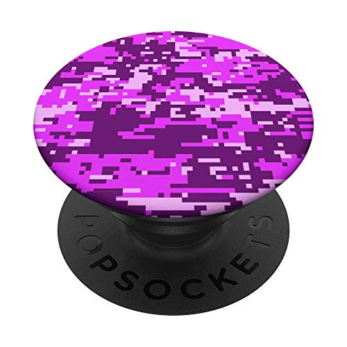 Bright Girly Purple Modern Digital Pixel Camo Camouflage PopSockets Grip and Stand for Phones and Tablets
