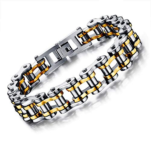 Huaming 12mm Mens Bikers Chain Bracelet Stainless Steel Motorcycle Bike Link Chain Bracelets Silver Gold Huaming 12mm Mens Bikers Chain Bracelet Stainless Steel Motorcycle Bike Link Chain Bracelets Silver Gold