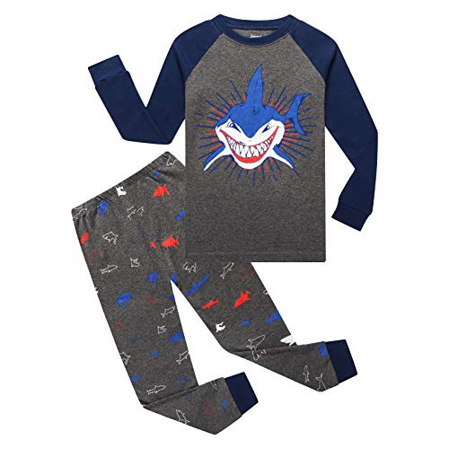 Joyond 2Pcs Cotton Boys Pajamas Sets Long Sleeve Blue Shark Pajamas for Boys Toddler Kids Pjs Sleepwear Black?BlueShark 4T