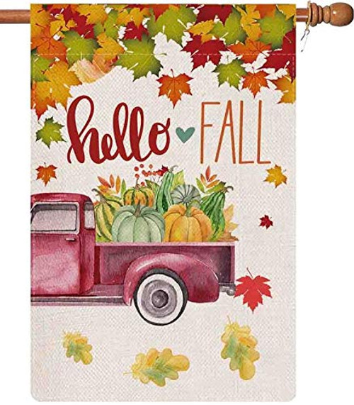 YaoChong Hello Fall Maple Leaves Truck Pumpkin House Flag Vertical Double SizedSummer Autumn Seasonal Farmhouse Patio Lawn Burlap Yard Outdoor Decor 28 x 40 Inch YaoChong Hello Fall Maple Leaves Truck Pumpkin House Flag Vertical Double SizedSummer Autumn Seasonal Farmhouse Patio Lawn Burlap Yard Outdoor Decor 28 x 40 Inch