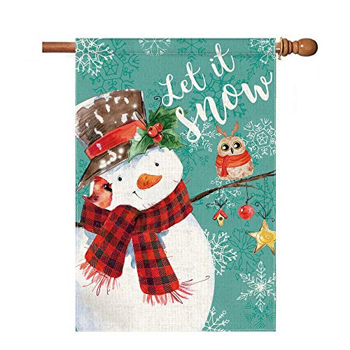 Bonsai Tree Winter House Flags 28 x 40 Inch Burlap Double Sided Large Christmas Snowman Flag for Yard Outdoor Decoration