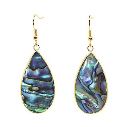 Natural New Zealand Abalone Paua Shell Teardrop Dangle Hook Earrings