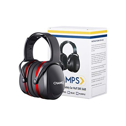 Shooting Earmuff Champs Noise Reduction Safety Ear Muffs Hearing Protection Adjustable Headband NRR 29dB Rated for Construction Work Shooting Range Hunting Red