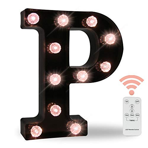Black Marquee Letters With Lights LED Light Up Letters Battery Operated Dimmable for Wall Decor Wedding Birthday Decorations -Black Letter P