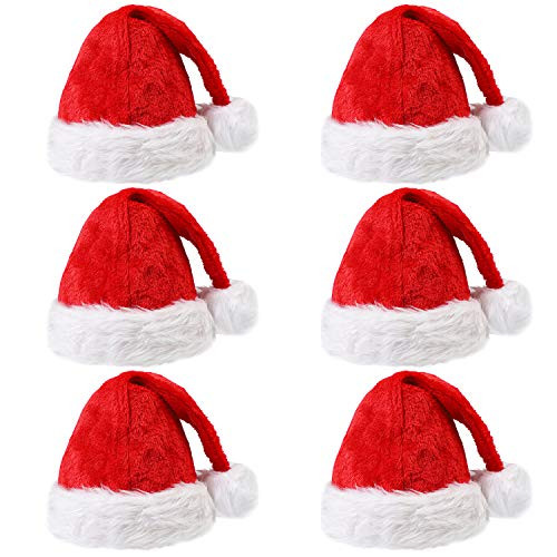 Aneco 6 Pack Christmas Santa Hats Plush Velvet in Traditional Red and White with Comfort Liner Santa Hat for Christmas Costume Party and Holiday Event