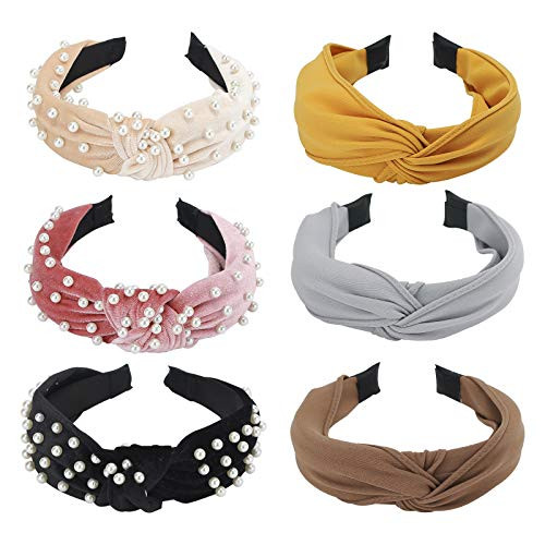 YOPO Headbands Knotted Turban Wide Twist Knot Headbands with Faux Pearl Hairband Fashion Elastic Vintage Velvet Hair Hoops Accessories for Women Girls 6 Packs-Pearl fabric YOPO Headbands Knotted Turban Wide Twist Knot Headbands with Faux Pearl Hairband Fashion Elastic Vintage Velvet Hair Hoops Accessories for Women Girls 6 Packs-Pearl fabric