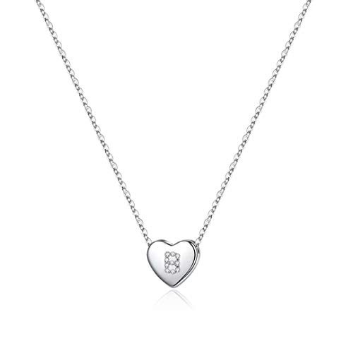 Memorjew 925 Sterling Silver Initial Necklace for Girls Dainty Letter B Initial Heart Necklace for Women Girls Valentines Mothers Day Girls Gifts Toddler Kids Jewelry Daughter Gifts