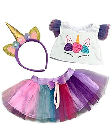 Teddy Mountain NY Magical Fantasy Unicorn w Rainbow Tutu and Headband Teddy Bear Clothes Build-a-Bear and Make Your Own Stuffed Animals 16