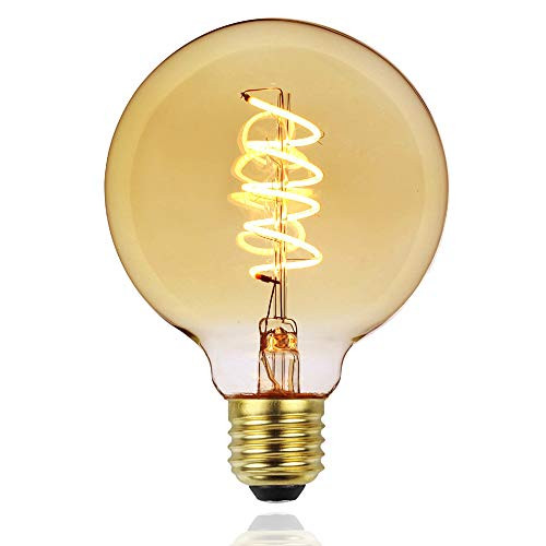 Tuneucle 1-Pack Edison Bulbs Led Dimmable 4W 110V Antique Style Edison Light Bulbs2000K Warm White Amber Gold Glass LED Vintage Light Bulb FixturesG95 E26 E27 Base G95Helical - 1 Pack - Golden