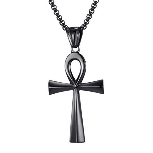 Stainless Steel Pendant Necklace for Men and Women Black Coptic Ankh Cross Pendant with 24 Inches Box Chain Stainless Steel Pendant Necklace for Men and Women Black Coptic Ankh Cross Pendant with 24 Inches Box Chain