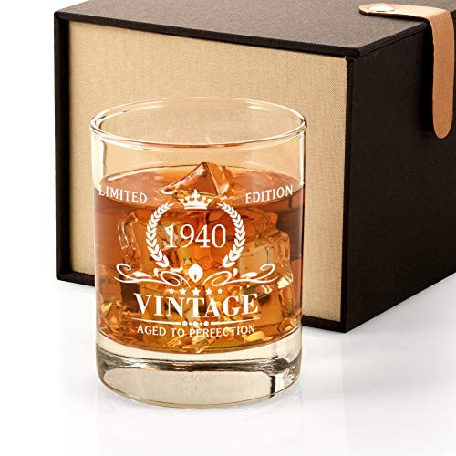 80th Birthday Gifts for Men Vintage 1940 Whiskey Glass Funny 80 Birthday Gifts for Dad Son Husband Brother 80th Anniversary Ideas for Him 80 Year Old Bday Decorations Party Favors