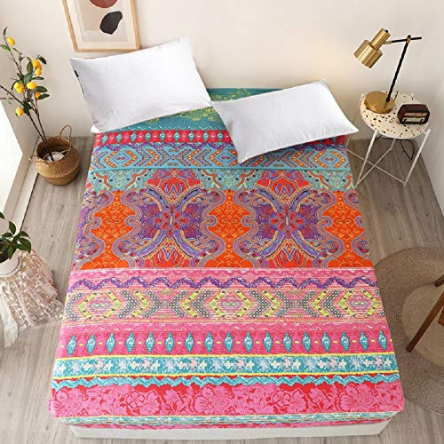 NATURETY Bedding Fitted Sheet with Deep PocketThicken Printed Fabric Bed Sheets RedBoho Queen