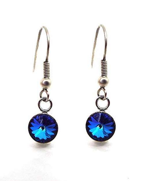 Bermuda Blue Rhinestone Dangle Earrings made with Swarovski Crystal Rivolis set in Stainless Steel Cups Bermuda Blue Rhinestone Dangle Earrings made with Swarovski Crystal Rivolis set in Stainless Steel Cups