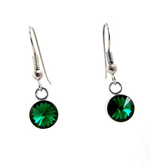 Green Rhinestone Dangle Earrings made with Swarovski Crystal Rivolis set in Stainless Steel Cups Green Rhinestone Dangle Earrings made with Swarovski Crystal Rivolis set in Stainless Steel Cups