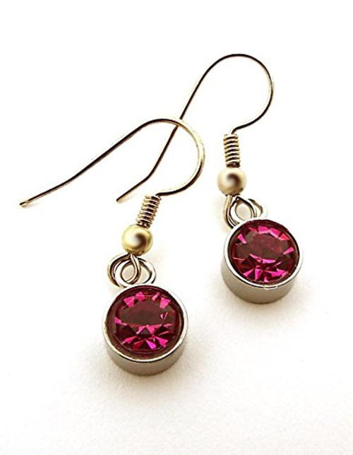 Fuchsia Pink Swarovski Crystal Faceted Chaton Rhinestone Dangle Earrings set in Stainless Steel Cups Fuchsia Pink Swarovski Crystal Faceted Chaton Rhinestone Dangle Earrings set in Stainless Steel Cups