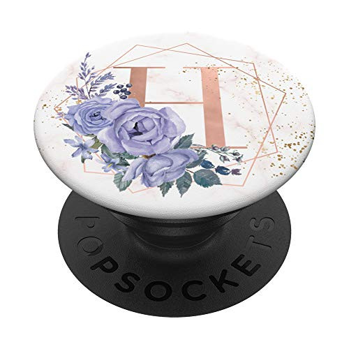 Blue Roses Flowers Floral Rose Pink Monogram letter H PopSockets Grip and Stand for Phones and Tablets