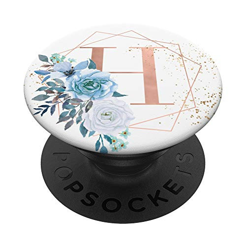 Blue White Roses Flowers Rose Pink Monogram letter H PopSockets Grip and Stand for Phones and Tablets