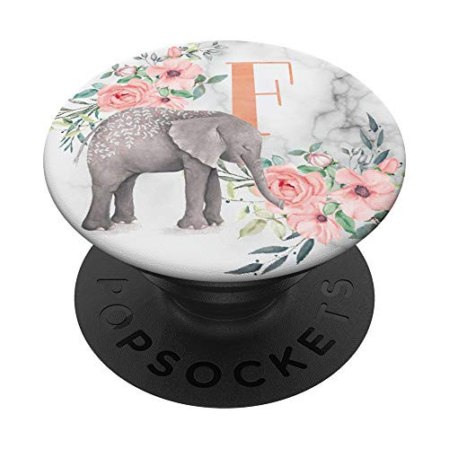 Elephant Flowers Pink Monogram Name Initial Letter F PopSockets Grip and Stand for Phones and Tablets