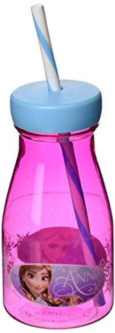 Zak! Designs Tritan Milk Bottle with Screw-on Lid and Straw featuring Elsa & Anna from Frozen, Break-resistant and BPA-free plastic, 12 oz.