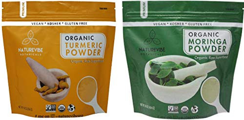Naturevibe Botanicals Turmeric root powder 1lb and Moringa powder1lb combo  Supports weight loss  boosts immunity  Non gmo and gluten free