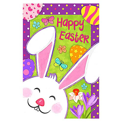 Morigins Happy Easter Bunny 28 x 40 Inch Decorative Colorful Flower Rabbit House Flag Double Sided