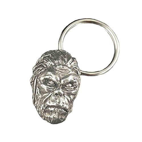 Sasquatch Bigfoot Head Pewter Keychain Key Chain Key Fob Keyring A174AKC Made in the USA Gift Antiqued Pewter