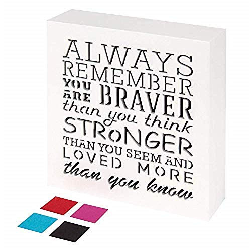 KAUZA Always Remember You are Braver Than You Think - Inspirational Gifts Positive Wall Plaque Pallet Saying Quotes for Birthday - Presents for Mom Sister Grandma 5_5 x 5_5 Inch