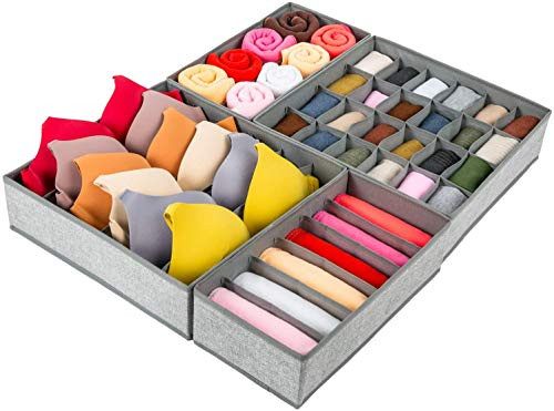 Criusia Drawer Organizer 4 Set Foldable Underwear Drawer Organizer and Closet Dividers Storage Box for Clothes Socks Underwear 4 Bins BeigeABC Criusia Drawer Organizer 4 Set Foldable Underwear Drawer Organizer and Closet Dividers Storage Box for Clothes Socks Underwear 4 Bins BeigeABC