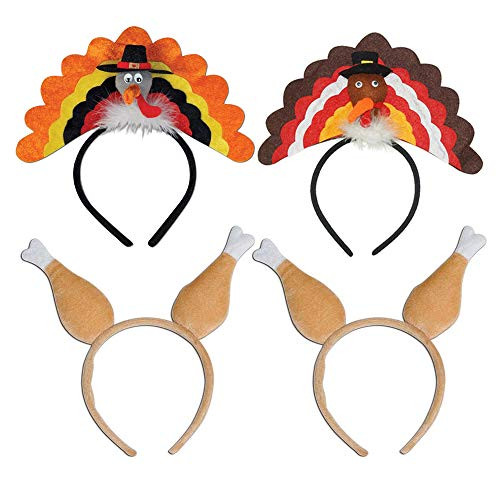 4 Pack Thanksgiving Turkey Headband Drumsticks Headband Holiday Costume Decorations Party Favor Supplies One Size Fit All
