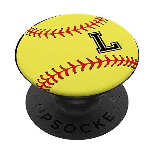 Softball Player Initial L Letter Monogram Name L Ball Gift PopSockets Grip and Stand for Phones and Tablets