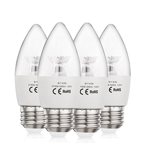 AED Lighting Candelabra LED Bulbs, 50-Watt Incandescent Bulb Equivalent, E26 Base Chandelier Bulb Warm White 2700K 4pack
