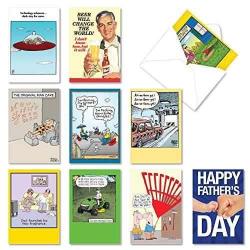 NobleWorks Dad Jokes - 10 Boxed Fathers Day Greeting Cards with Envelopes 4_63 x 6_75 Inch - AC9182FDG-B1x10