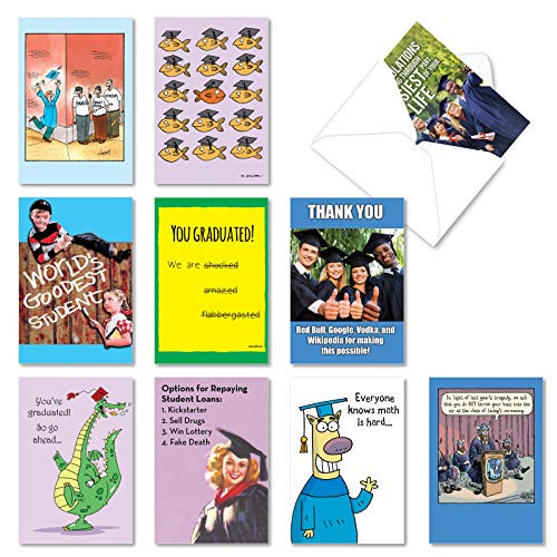 NobleWorks Grad Gags - 10 Boxed Graduation Greeting Cards with Envelopes 4_63 x 6_75 Inch - AC9183GDG-B1x10