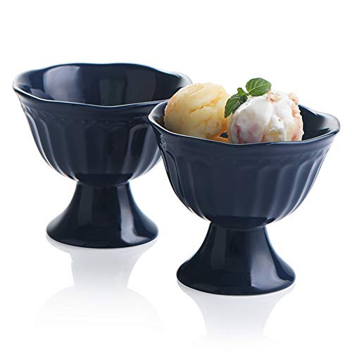 SWEEJAR Ceramic Ice Cream Bowls Tulip Sundae Cups 10 Ounce Dessert Bowls for Sundaes Milkshakes Parfaits Set of 2Navy