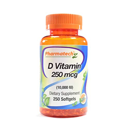 Pharmatech ® Vitamin D3 250 mcg 10000 IU High Potency Support Health Immune System Promotes Healthy Bones Gluten Free Sugar Free Non-GMO 250 Softgels