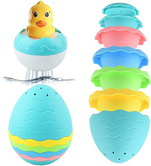 Gizmovine Baby Bath Toy Game Shower Duck and Egg Cup for Toddlers Floating Water Bath Accessories Bathtub Pool Toys for Girls Boys